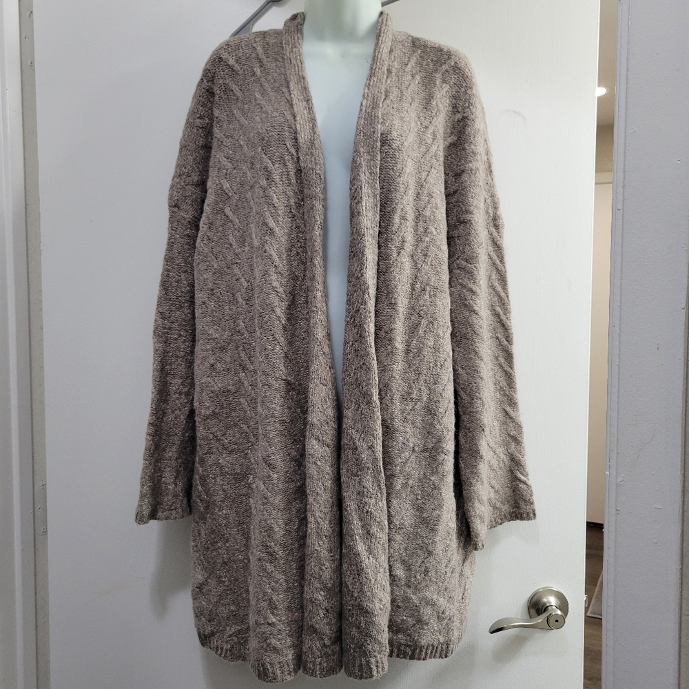 J Jill Open Cardigan Sweater Oatmeal Beige XL Tall Cable Knit Transitional Cozy